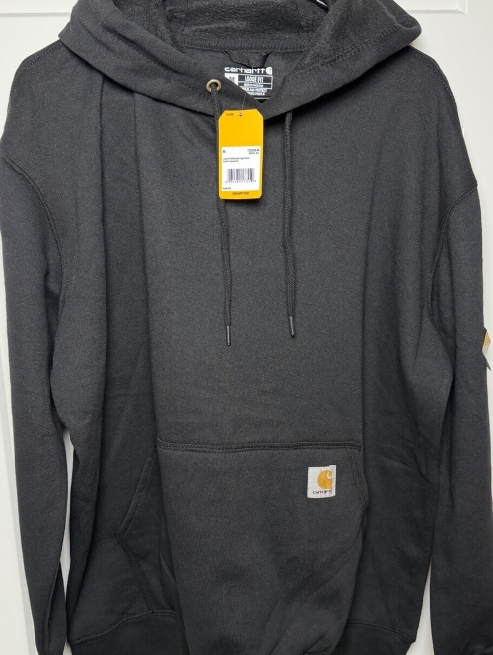 Carhartt K288 Mens Medium Black Loose Fit Midweight Logo Sleeve Hoodie NWT